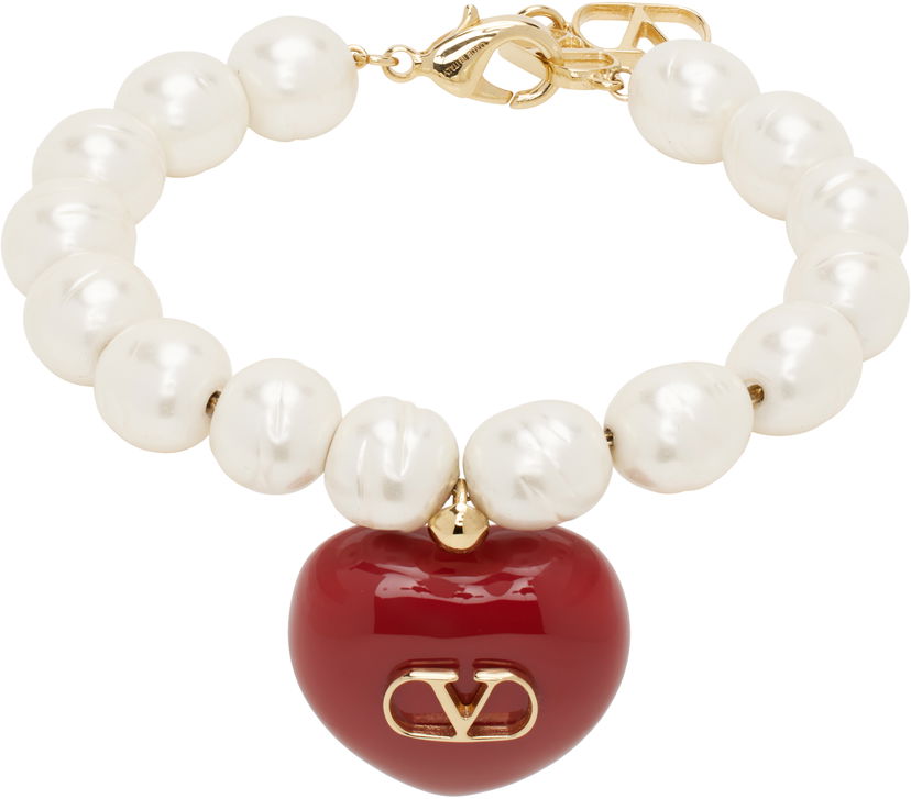 Armbånd Valentino Valentino Garavani Pearl Bracelet with Heart Pendant Rød | 6W2J0Y71LTD