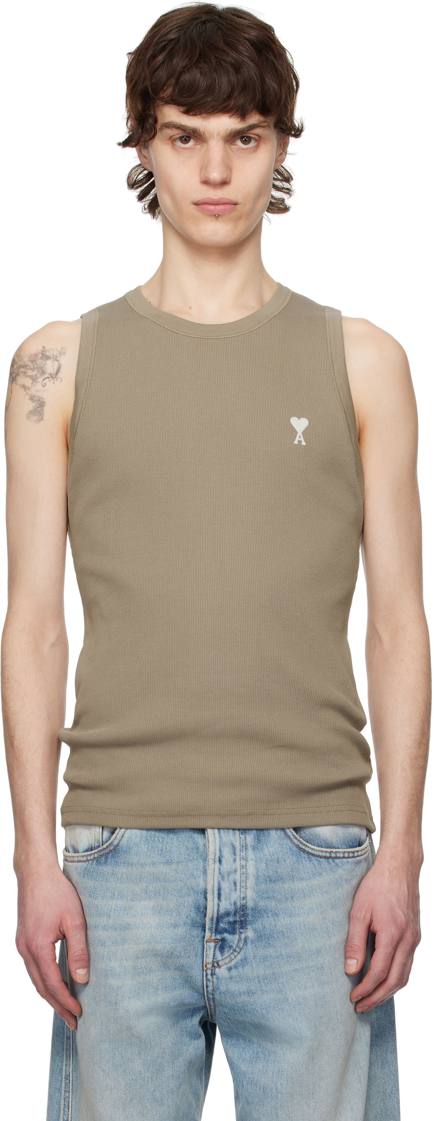 Tanktop AMI AMI Paris Ribbed Ami de Coeur Tank Top Brun | HTK060.JE0117, 0