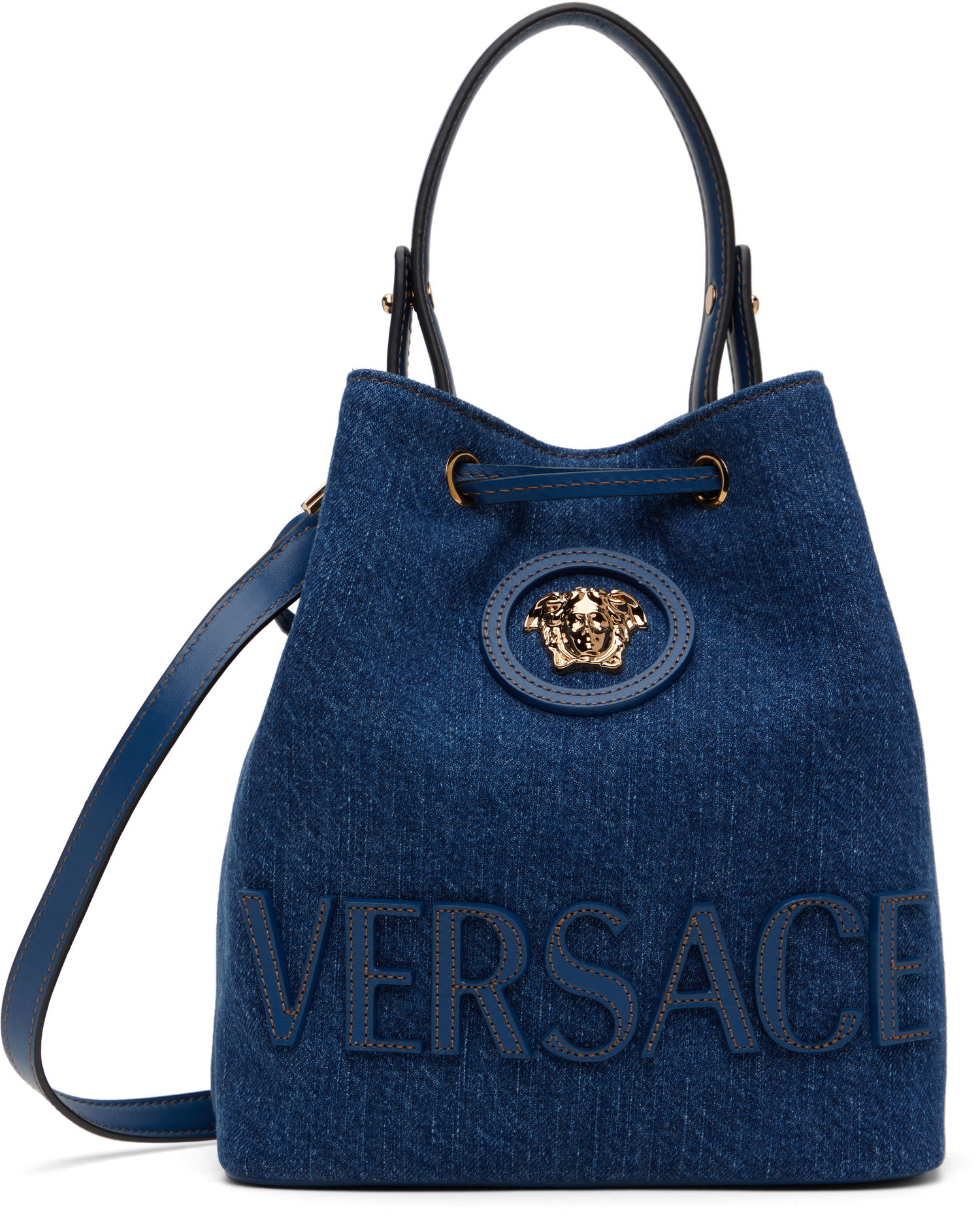 Håndtaske Versace Versace 'La Medusa' Denim Bucket Bag Blå | 1018297_1A04287_1UC7V, 0
