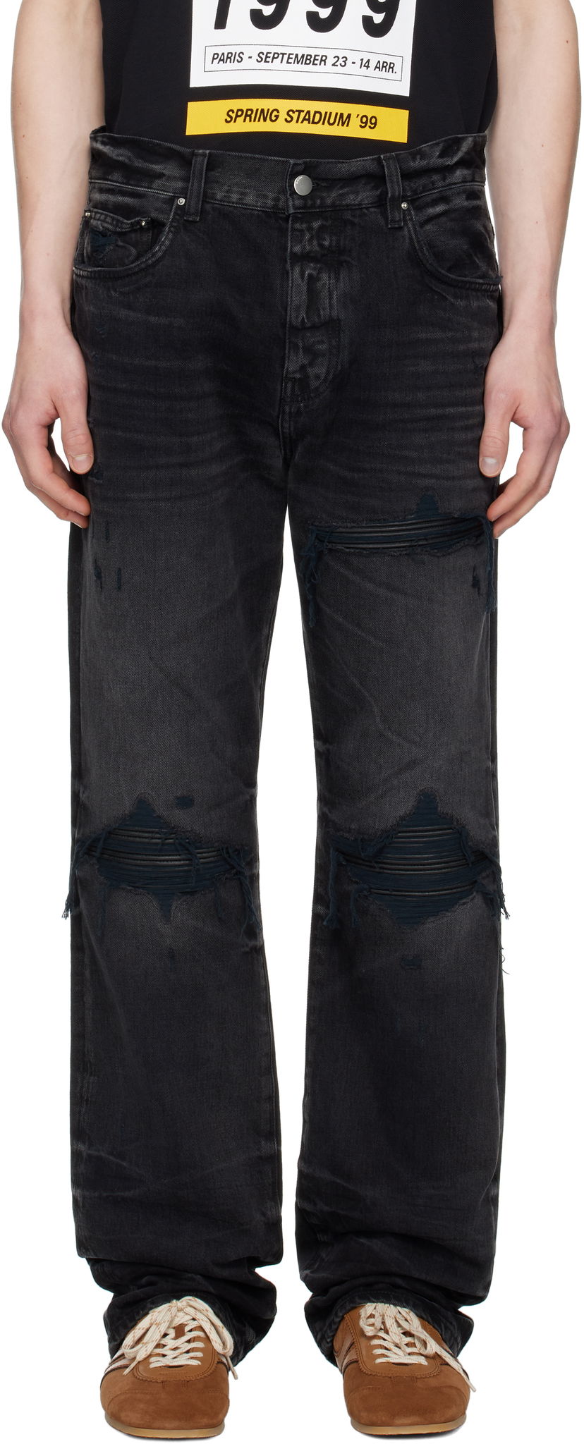 Jeans AMIRI AMIRI Leather Straight MX1 Jeans Sort | AMDNGH1086