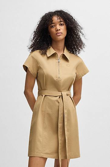 Kjole BOSS HUGO Zip-Neck Mini Dress Beige | 50538397, 1