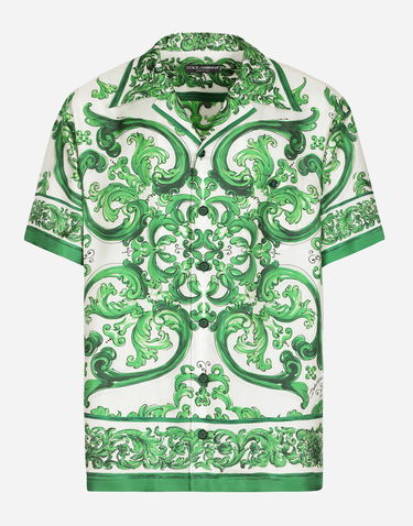 Skjorte Dolce & Gabbana Silk Twill Hawaiian Shirt With Majolica Print Grøn | G5JH9THI1S6H85DQ, 0