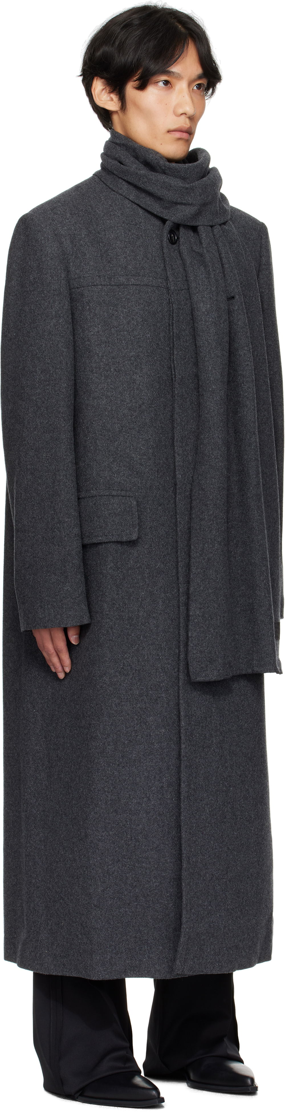 Frakker Maison Margiela Long Felted Coat with Draped Scarf Grå | SH0AA0012 M35473, 1