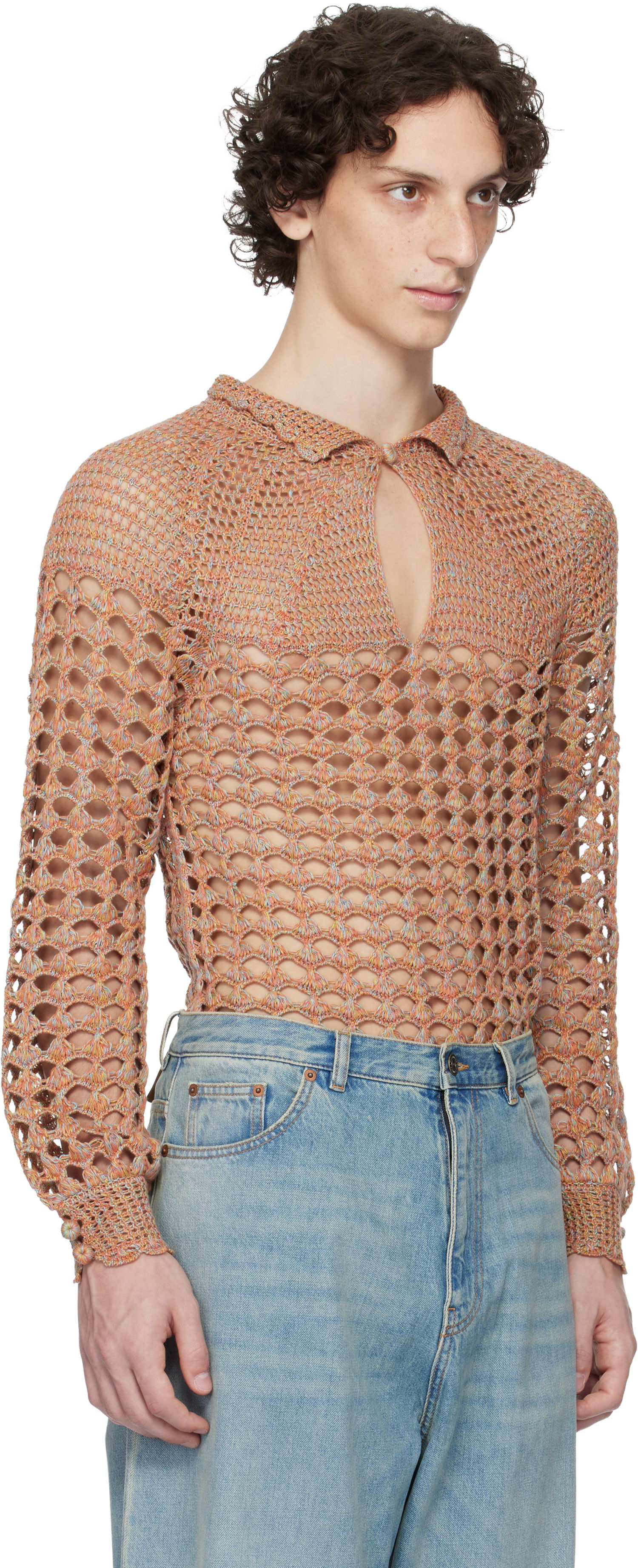Sweater Valentino Valentino Cotton & Linen Knit Polo Sweater Orange | 6V0KC34AAUTAH2, 1