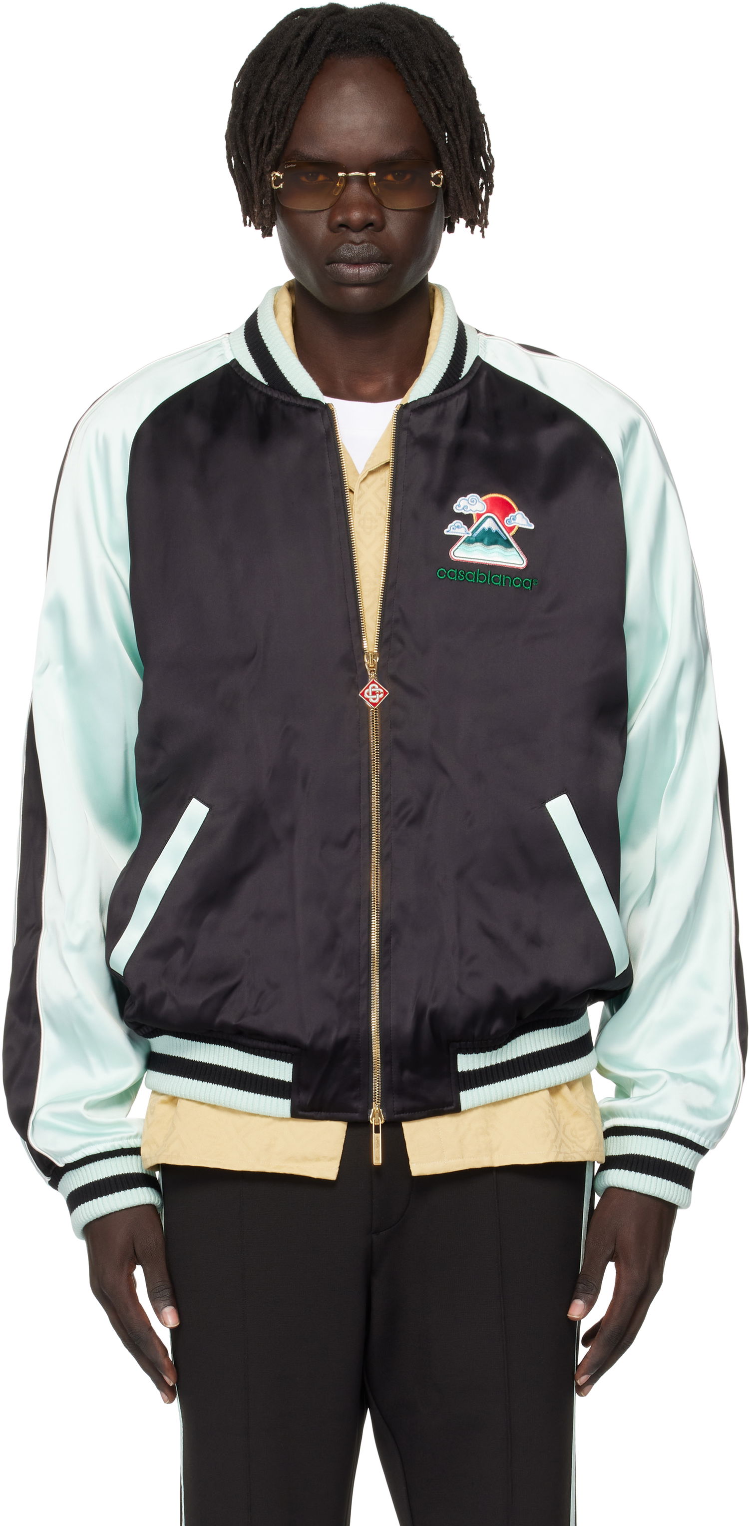 Bomberjakke Casablanca Casablanca Embroidered Satin Bomber Jacket Turkis | MPF25-JK-383-01, 0