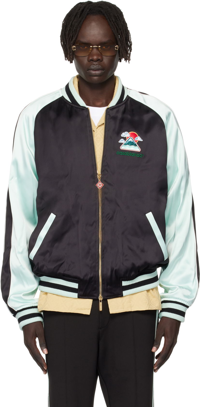 Bomberjakke Casablanca Casablanca Embroidered Satin Bomber Jacket Sort | MPF25-JK-383-01