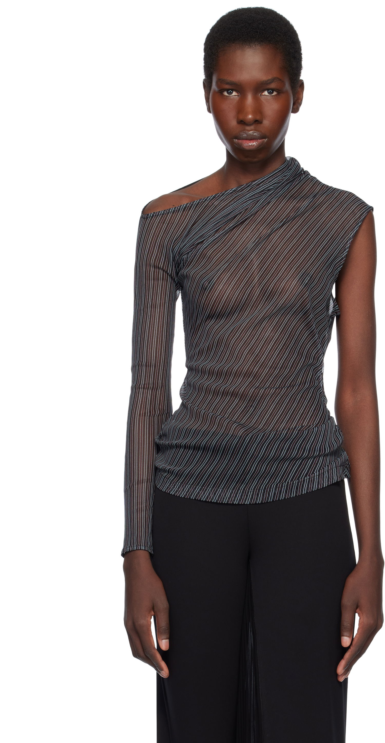 T-shirt Courrèges Courrèges Asymmetric Striped Mesh Top Sort | 125JTO387PR0099, 0