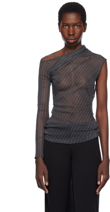 T-shirt Courrèges Courrèges Asymmetric Striped Mesh Top Sort | 125JTO387PR0099, 0