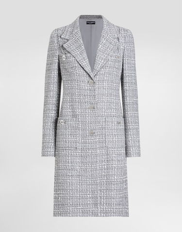 Frakker Dolce & Gabbana Dolce & Gabbana Single-Breasted Tweed Bouclé Coat Grå | F0F1STFQOABS8100, 0