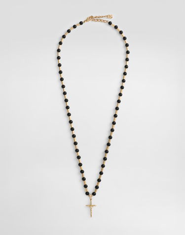 Halskæde Dolce & Gabbana Dolce & Gabbana Beaded Cross Pendant Necklace Sort | WNR3S4W1111N0011, 0