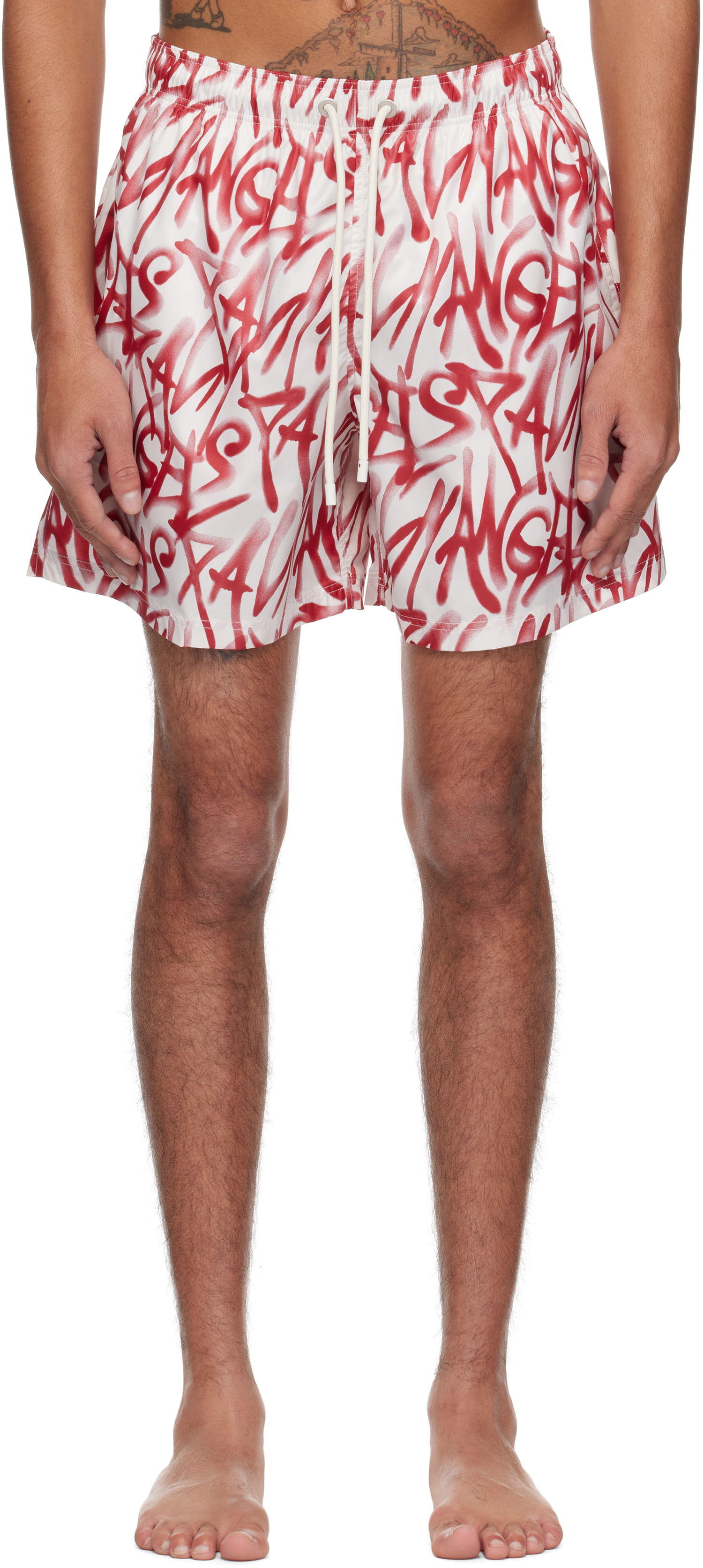Badetøj Palm Angels Palm Angels Graffiti Print Swim Shorts Hvid | PMFD012S25FAB0010325, 0