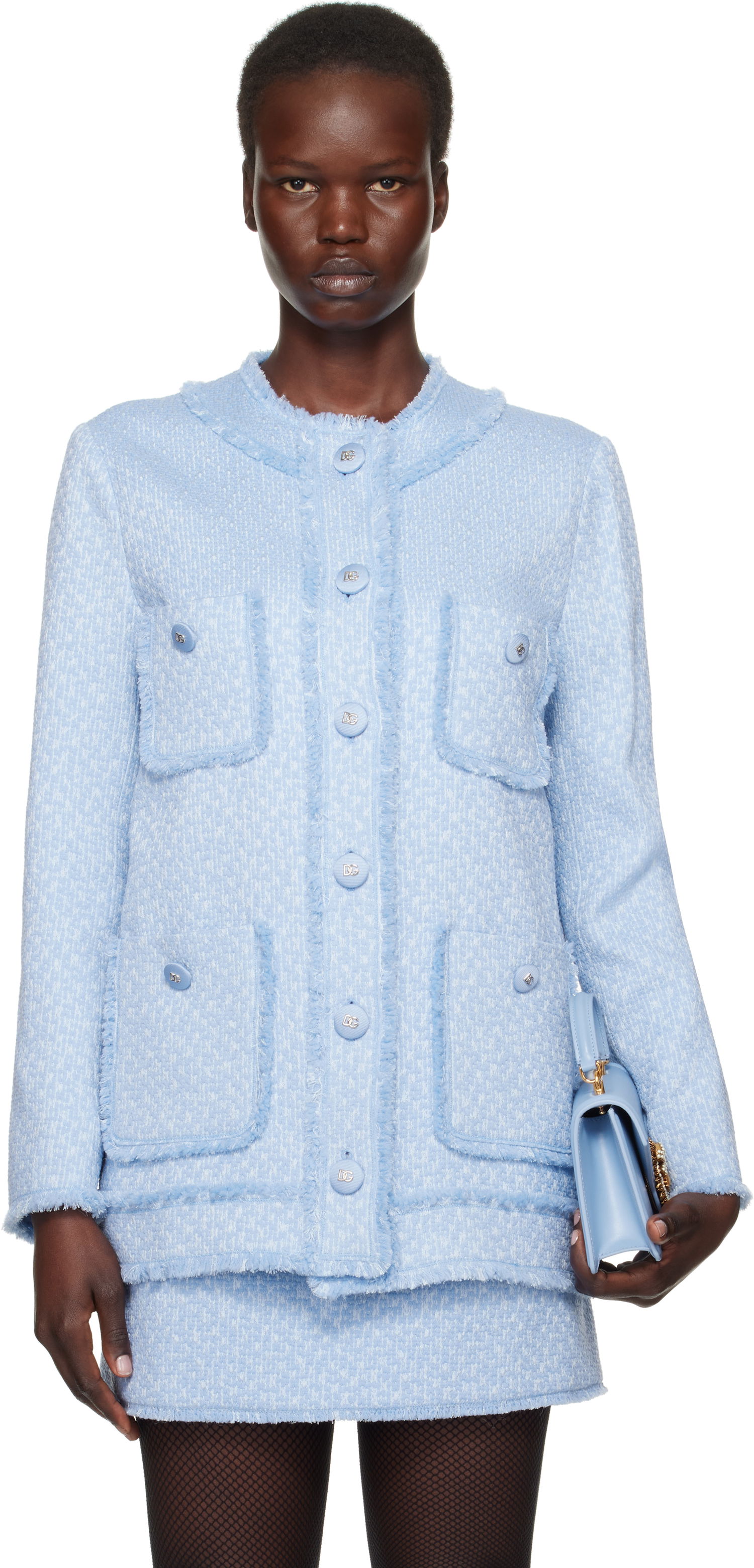 Jakke Dolce & Gabbana Dolce&Gabbana Single-Breasted Raschel Tweed Jacket Blå | F29YCT HUMUA, 0