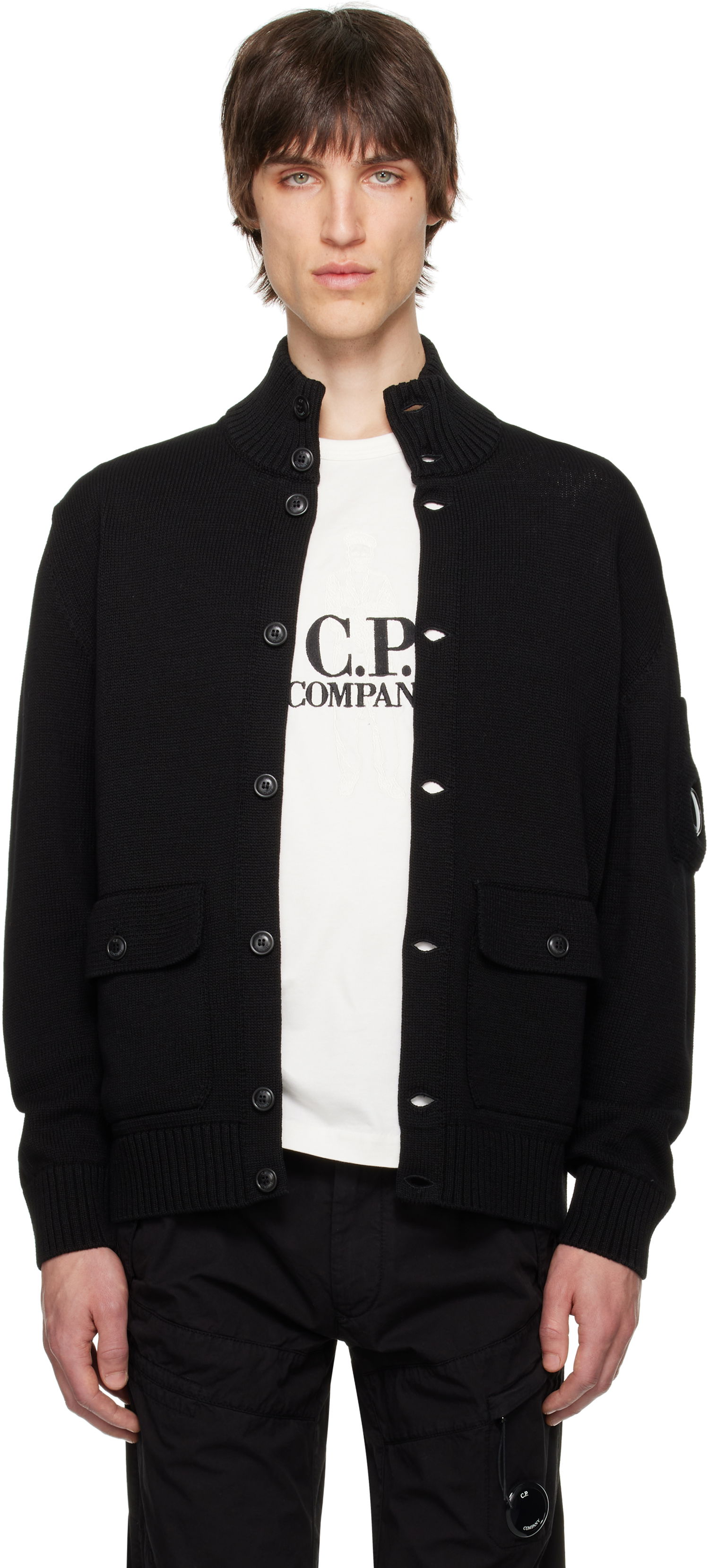 Sweater C.P. Company C.P. Company Knit Lens Cardigan Sort | 18CMKN078A-110058A, 0