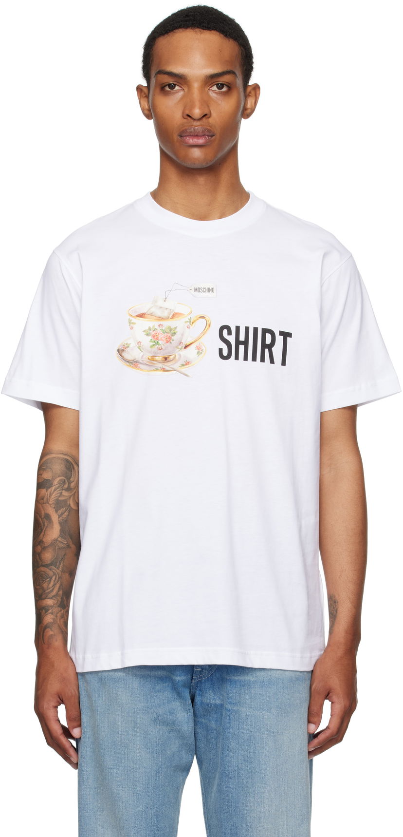 T-shirt Moschino Moschino Teacup Graphic Organic Cotton T-Shirt Hvid | 252ZZ072852411001
