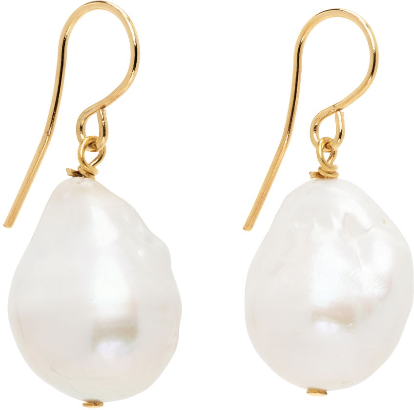 Øreringe Jil Sander Pearl Grainy Earrings "Gold & White" Hvid | J11VG0027_J12016, 1