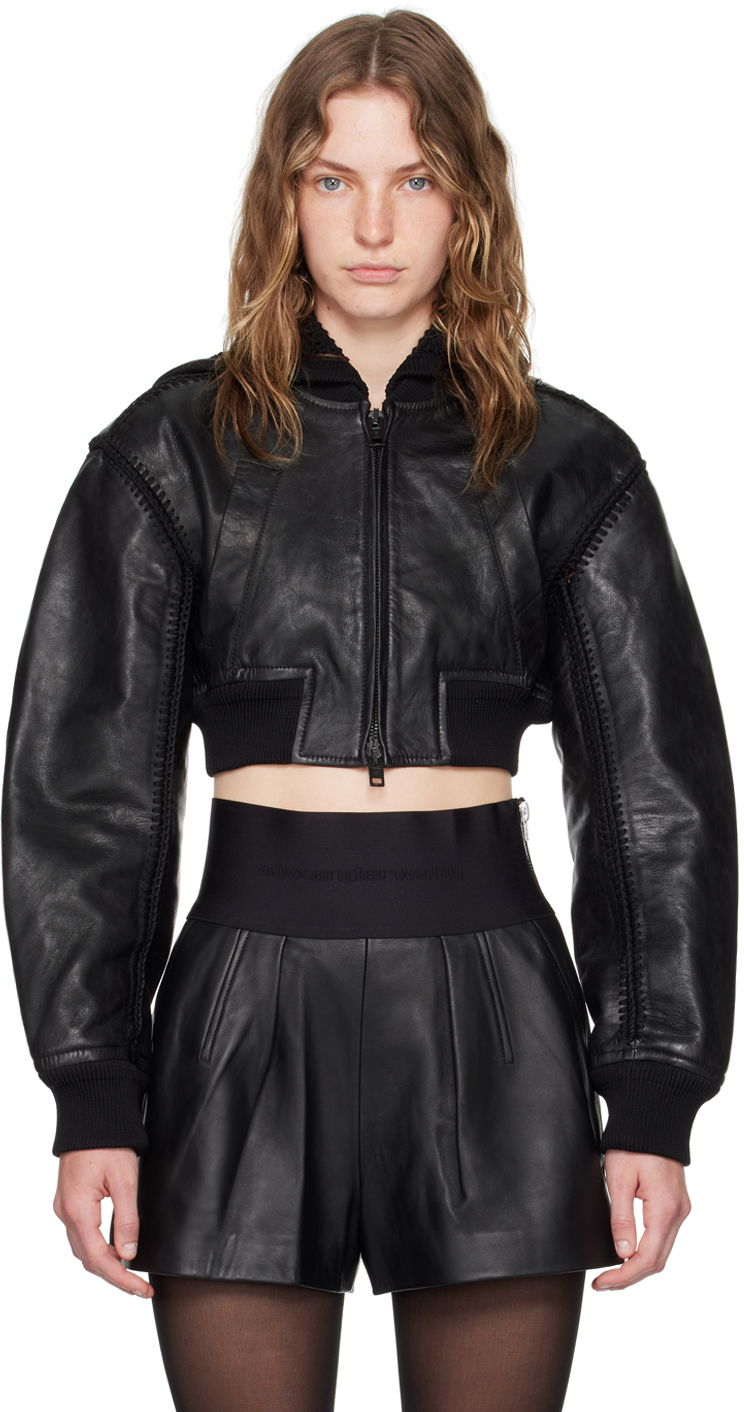Bomberjakke Alexander Wang Crocheted Leather Bomber Jacket Sort | 1WC2242534, 0