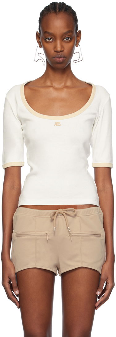 T-shirt Courrèges Slim Scoop Neck T-Shirt Hvid | 124JTS116JS0070, 0