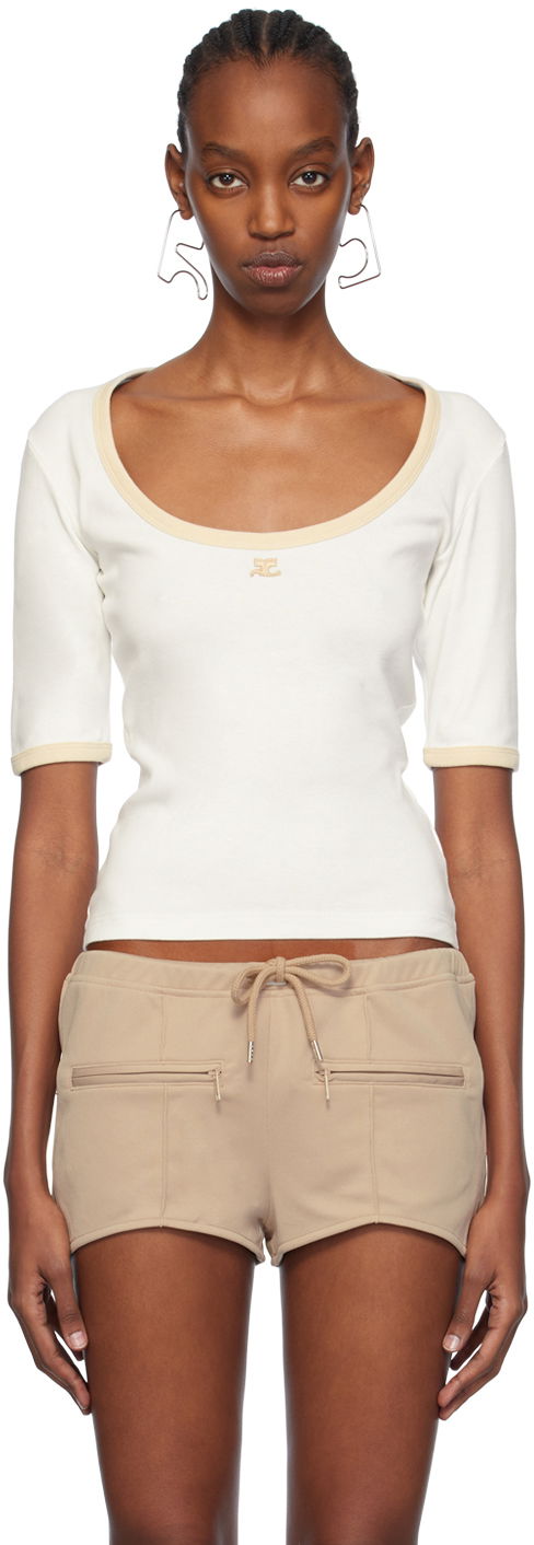 T-shirt Courrèges Slim Scoop Neck T-Shirt Hvid | 124JTS116JS0070