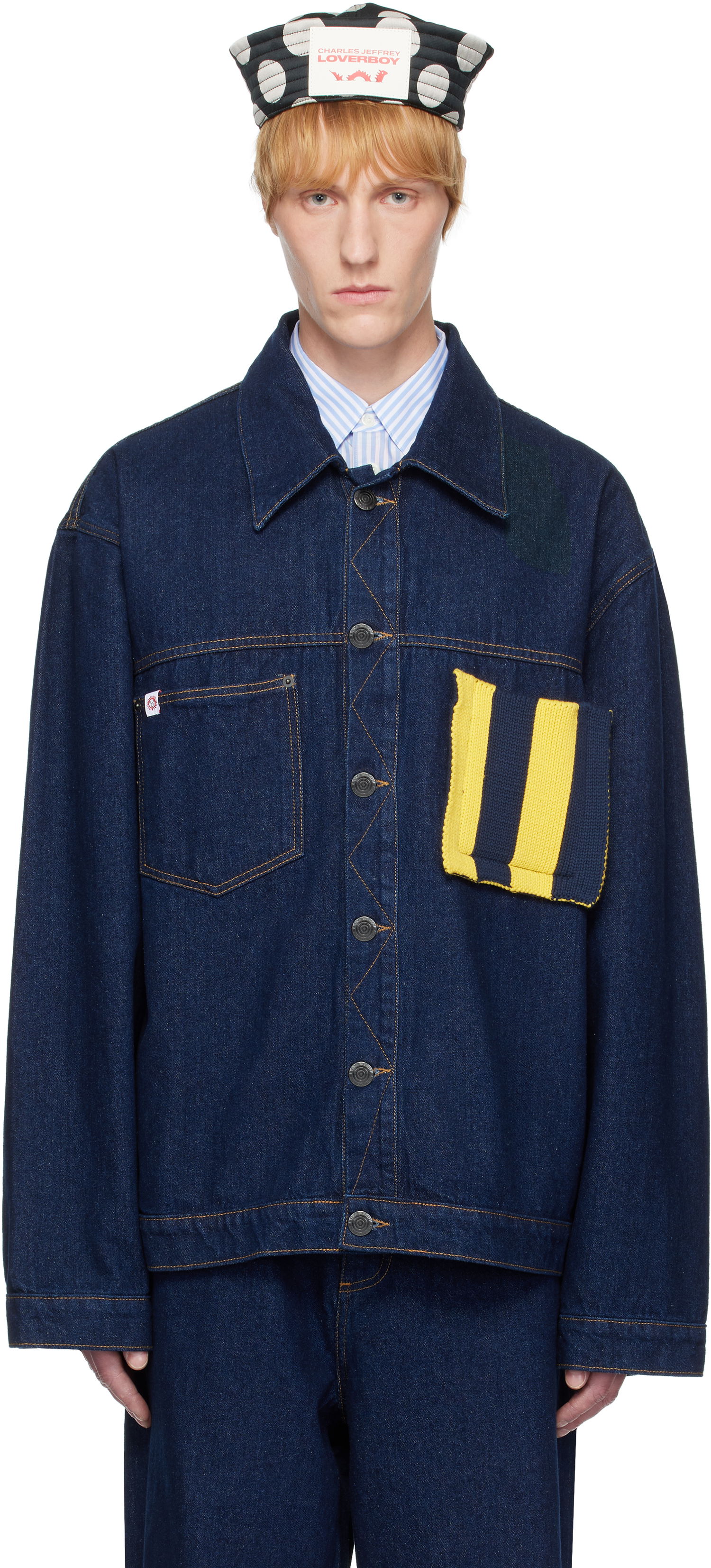 Jakke Charles Jeffrey Loverboy Charles Jeffrey LOVERBOY Knit Patch Cargo Denim Jacket Blå | 54010201, 0