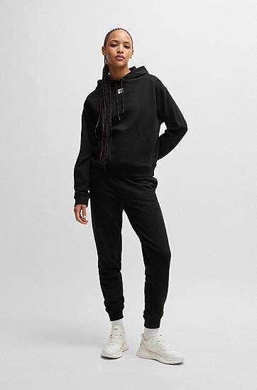 Sweatshirt BOSS HUGO Cotton-Terry Hoodie with Stacked Logo Sort | 50522423, 1