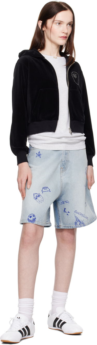 Sweatshirt BAPE A Bathing Ape Crystal Stone Ape Head Velour Cropped Hoodie Sort | 001ZPK802004L, 3