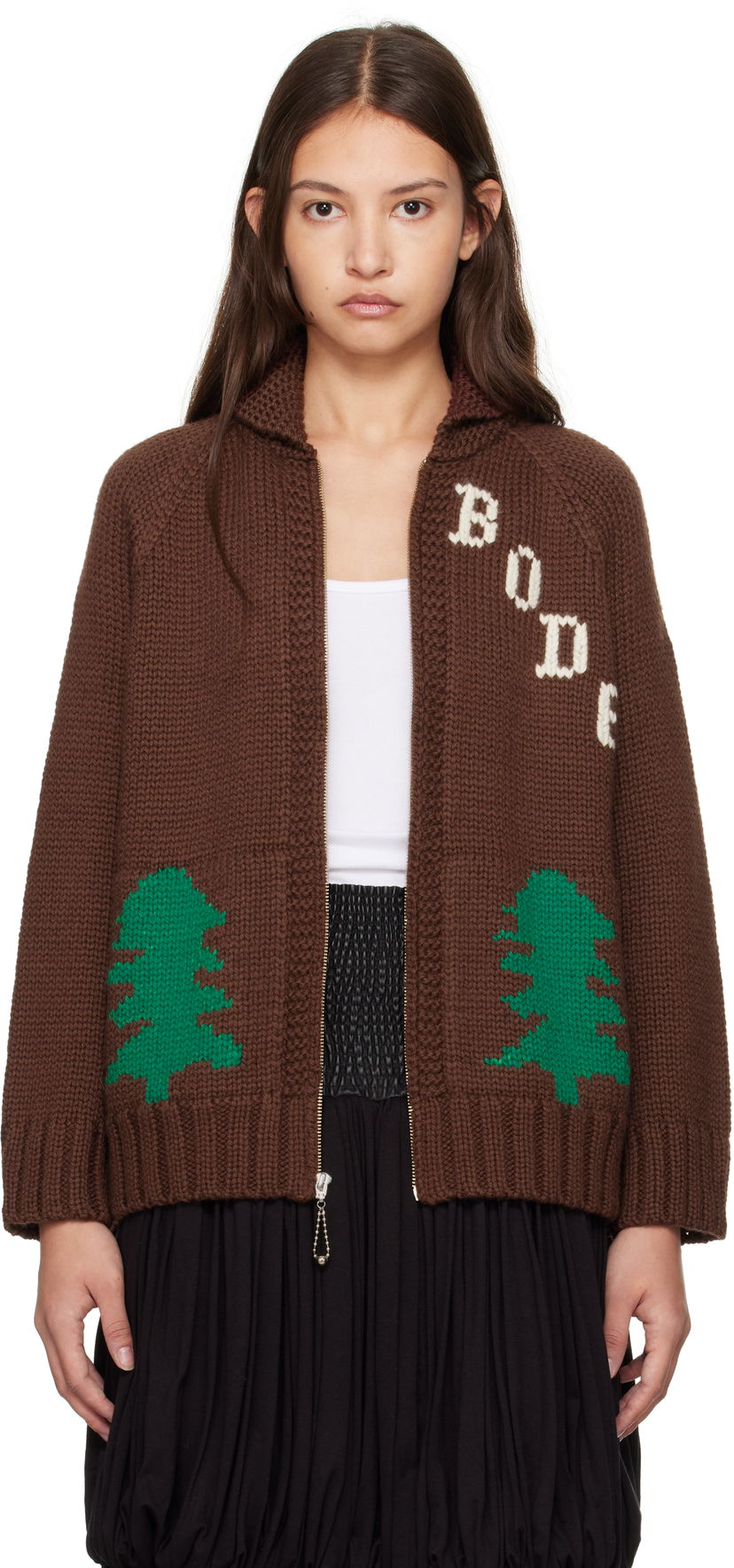 Sweater Bode Fir Shawl Collar Cardigan Brun | MRF24KT010