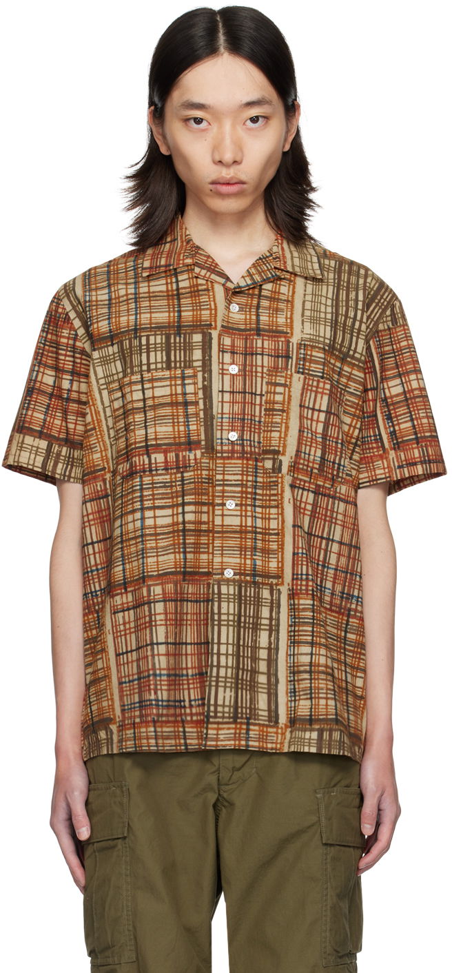 Skjorte BEAMS BEAMS PLUS Block Print Short Sleeve Shirt Brun | 3801-0108-139