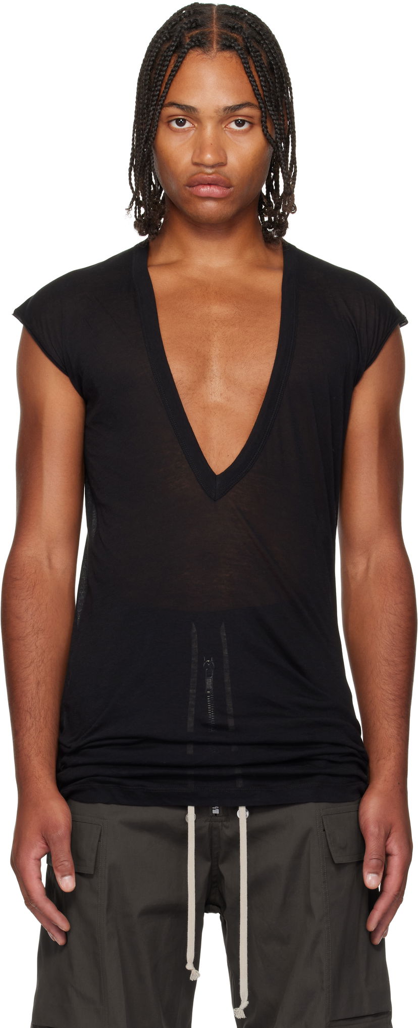 T-shirt Rick Owens Rick Owens Concordians Dylan Deep V-Neck T-Shirt Sort | RU02E1157 UC