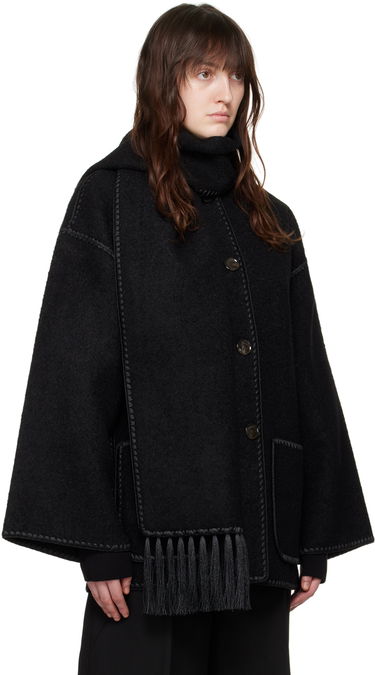 Jakke TOTEME TOTEME Embroidered Hooded Jacket with Fringed Scarf Sort | 224-1018-201, 1
