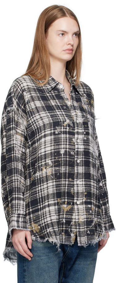 Skjorte R13 R13 Shredded Seam Drop Neck Plaid Shirt Sort | R13WR075-R557B, 1