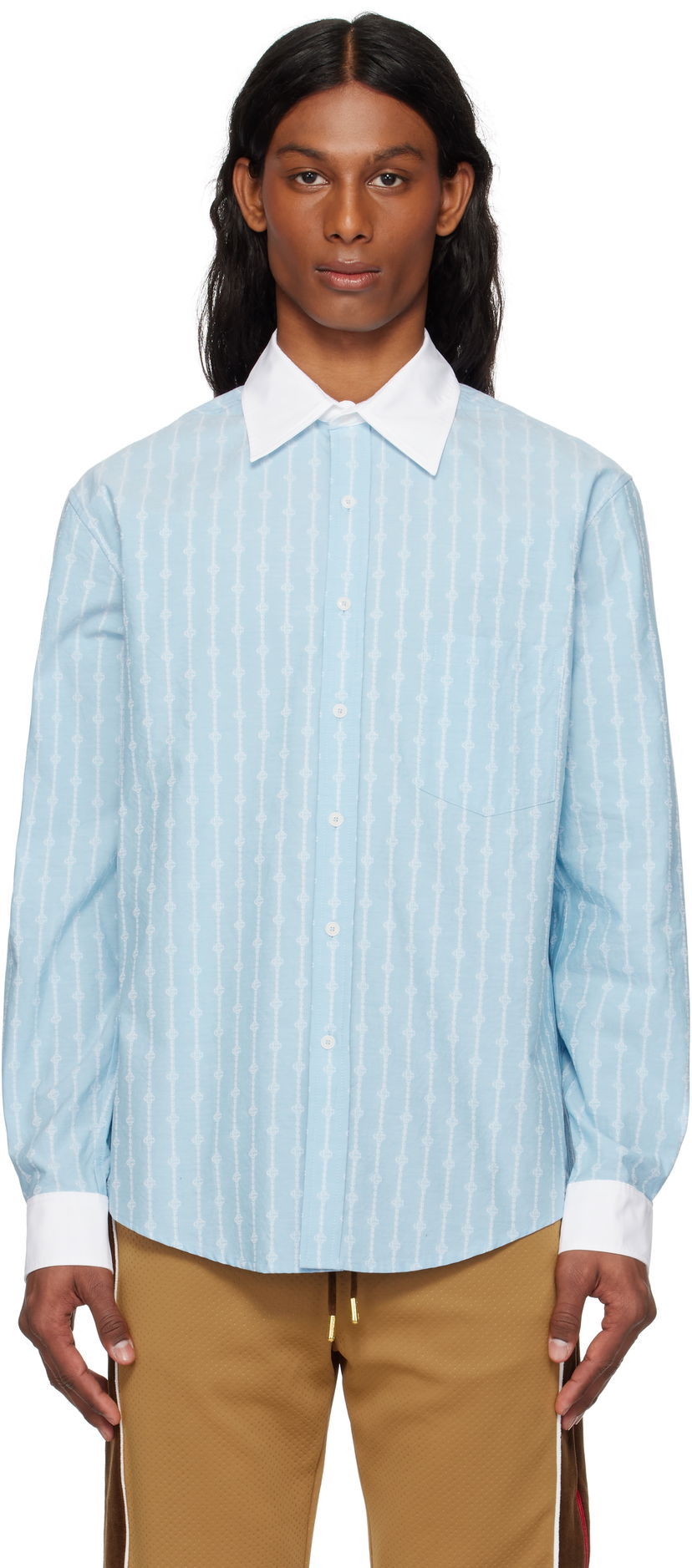 Skjorte Casablanca Casablanca Laurel Stripe Jacquard Shirt Blå | MS25-SH-175-01