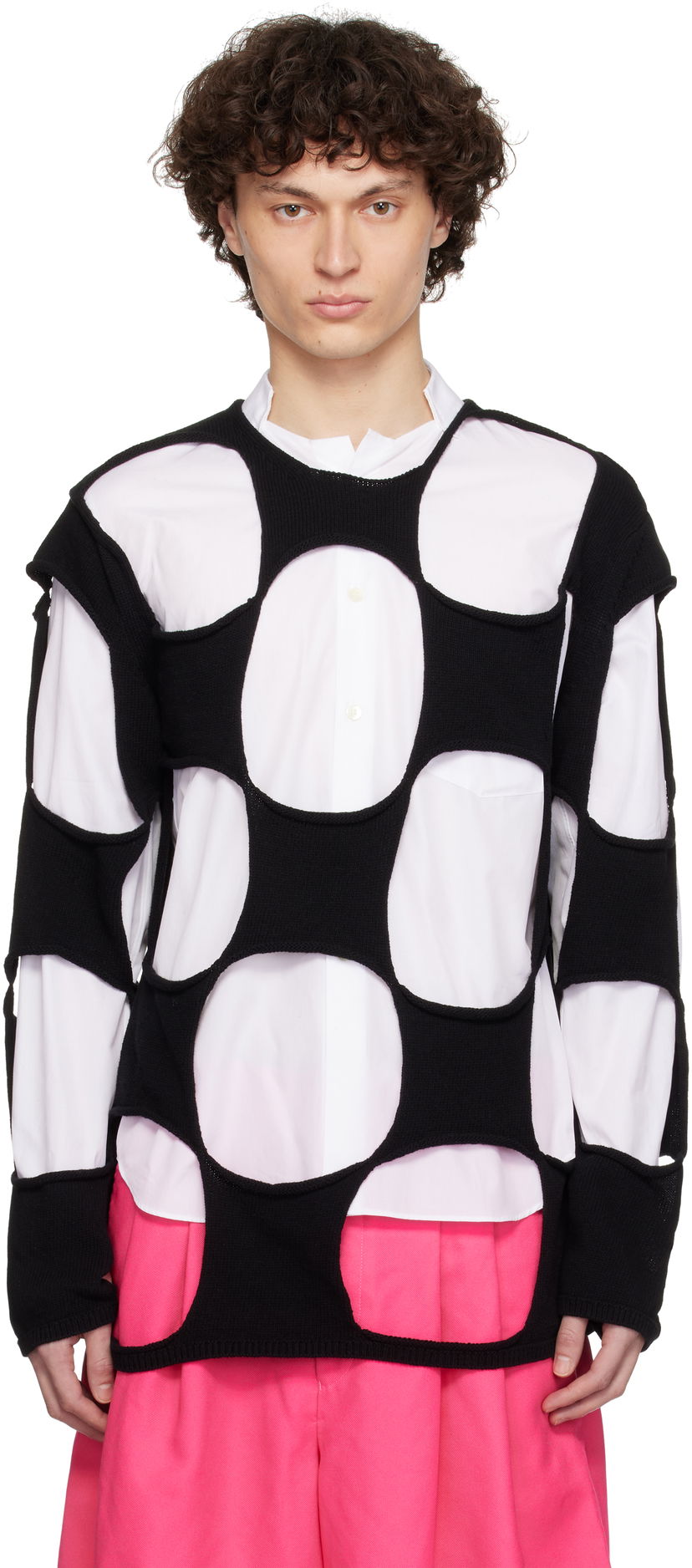 Sweater Comme des Garçons Homme Plus Cotton Code Intarsia B Pattern Crewneck Sweater Sort | PO-N012-051