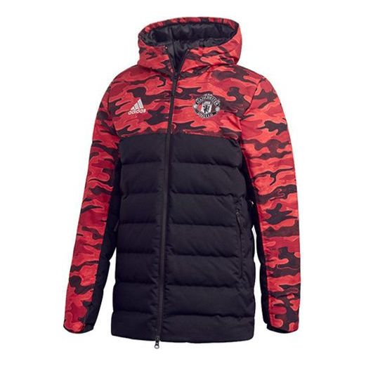 Puffer jakke adidas Originals Manchester United Camouflage Colorblock Hooded Down Jacket Rød | FR3871
