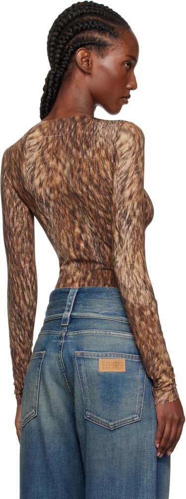 Krop Maison Margiela MM6 Maison Margiela Printed Jersey Bodysuit Brun | S52NA0074 M20112, 2