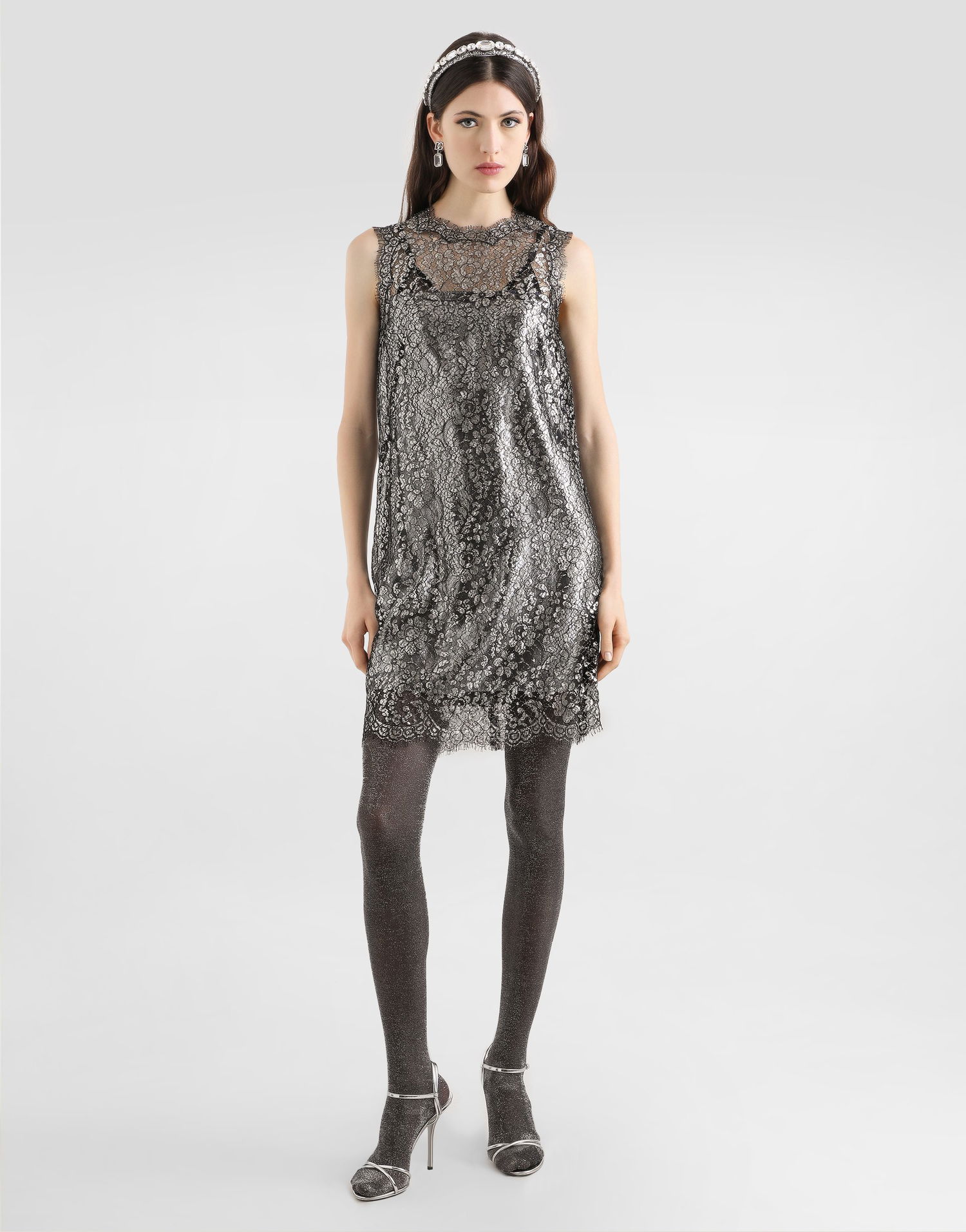 Kjole Dolce & Gabbana Lamé Lace Dress Sort | F6ATYTILMCFS0998, 1