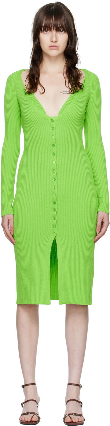 Kjole Blumarine Ribbed Button-Up Midi Dress Grøn | 2A210A, 0
