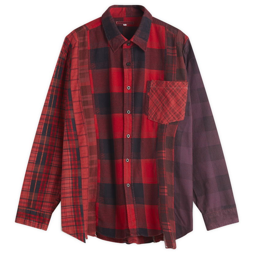Skjorte Needles 7 Cuts Wide Over Dyed Flannel Shirt, Size Large Rød | QV400-A