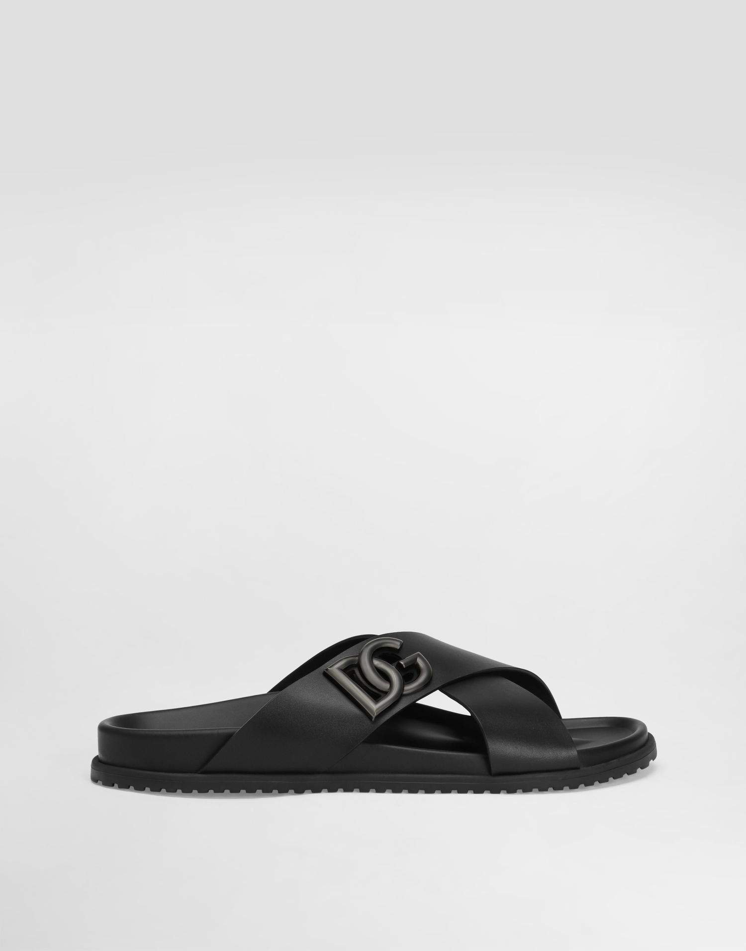 Tilbehør Dolce & Gabbana Dolce & Gabbana Calfskin Slides with DG Logo Sort | A80525A9Q6780999, 0
