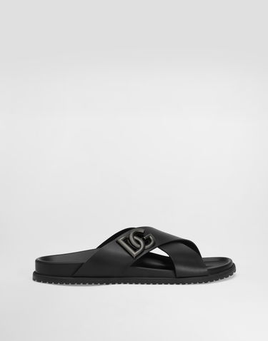 Tilbehør Dolce & Gabbana Dolce & Gabbana Calfskin Slides with DG Logo Sort | A80525A9Q6780999, 0