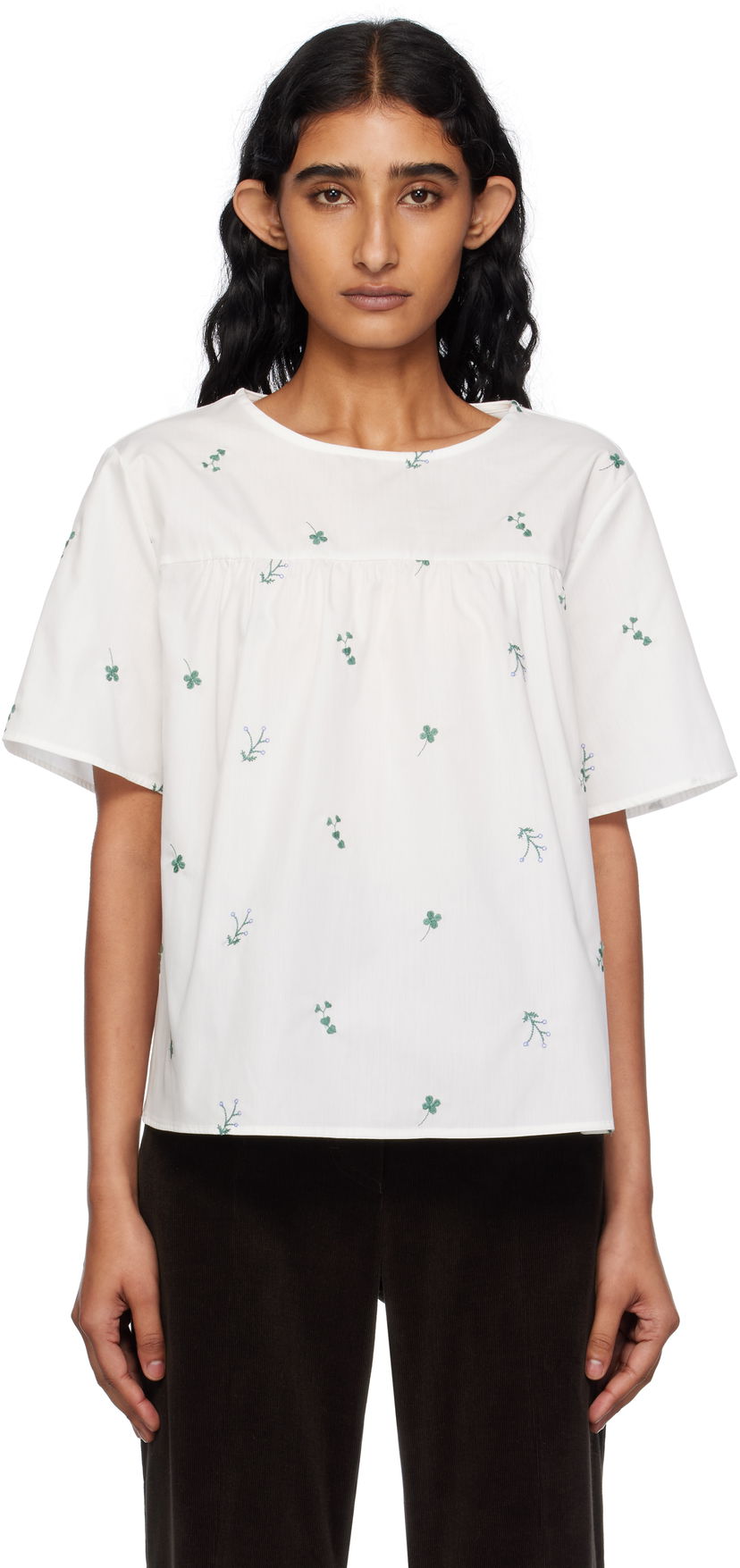 T-shirt Max Mara Weekend Max Mara Edita Floral Embroidered Top Hvid | 2515941072600