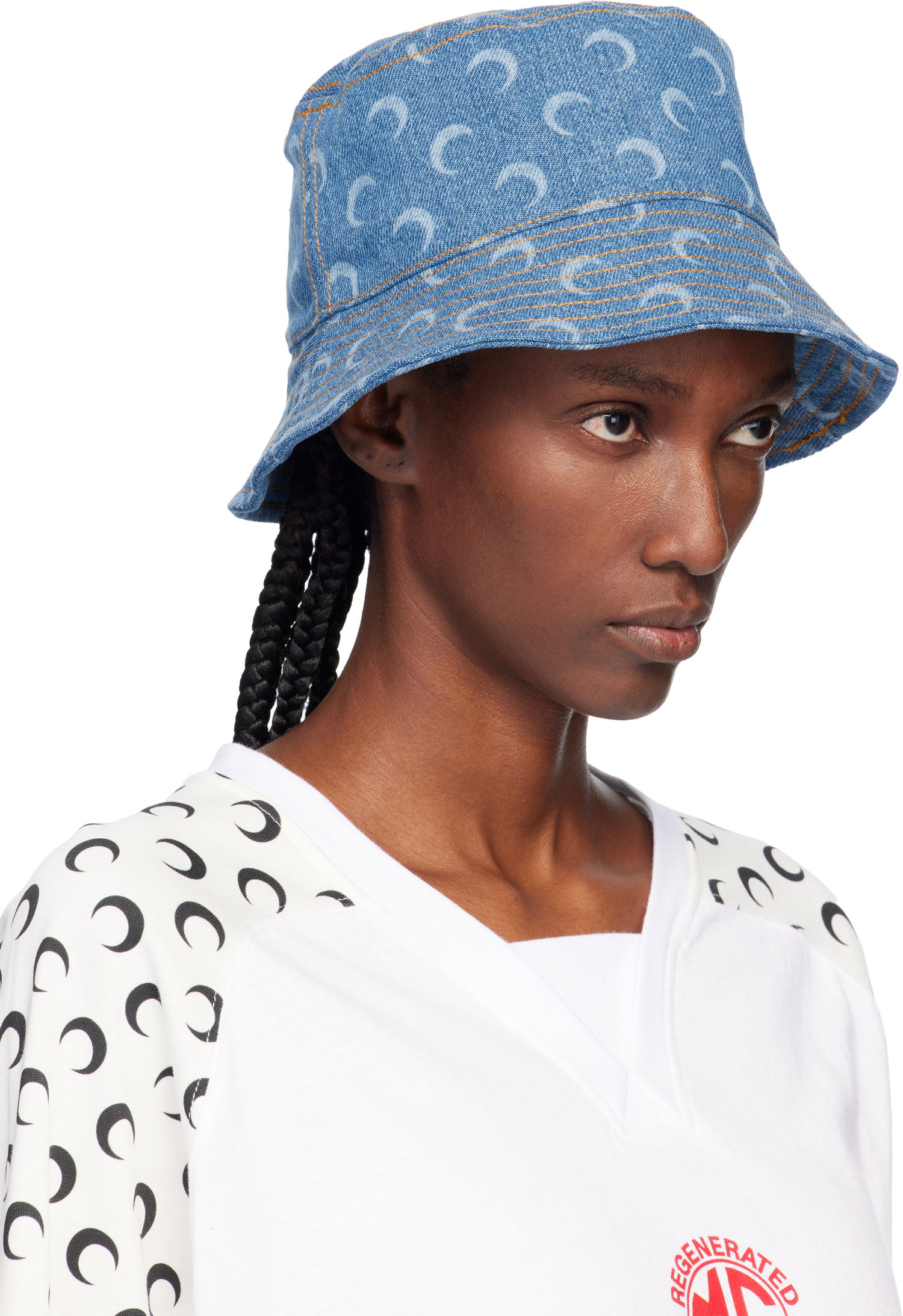 Hat Marine Serre Marine Serre Moon Laser Denim Bucket Hat Blå | UHG030ACDEN0002, 1