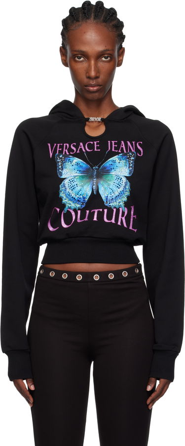 Sweatshirt Versace Versace Jeans Couture Butterfly Graphic Cropped Hoodie with Keyhole Detail Sort | 79HAIB01-CFB00, 0