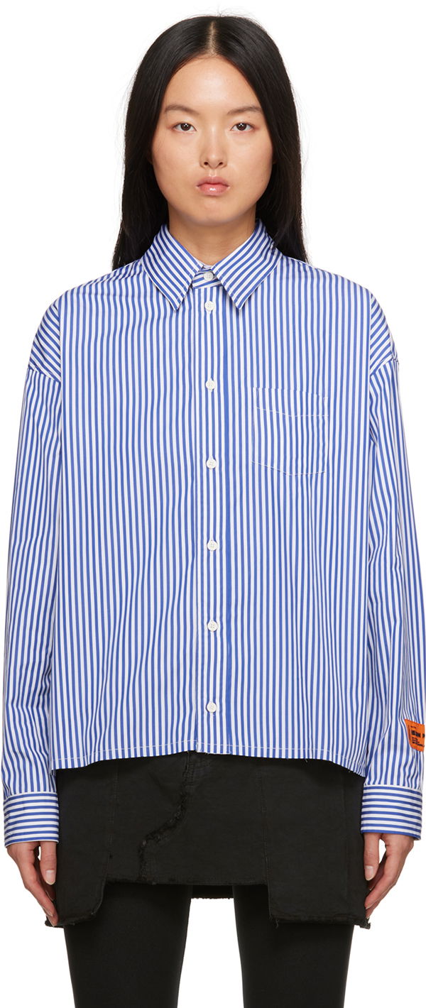 Skjorte HERON PRESTON Striped Shirt Blå | HWGE005F23FAB0014632, 0