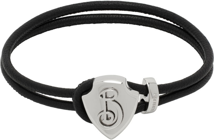 Armbånd Burberry Leather Bracelet with Metal Shield Sort | 8105614