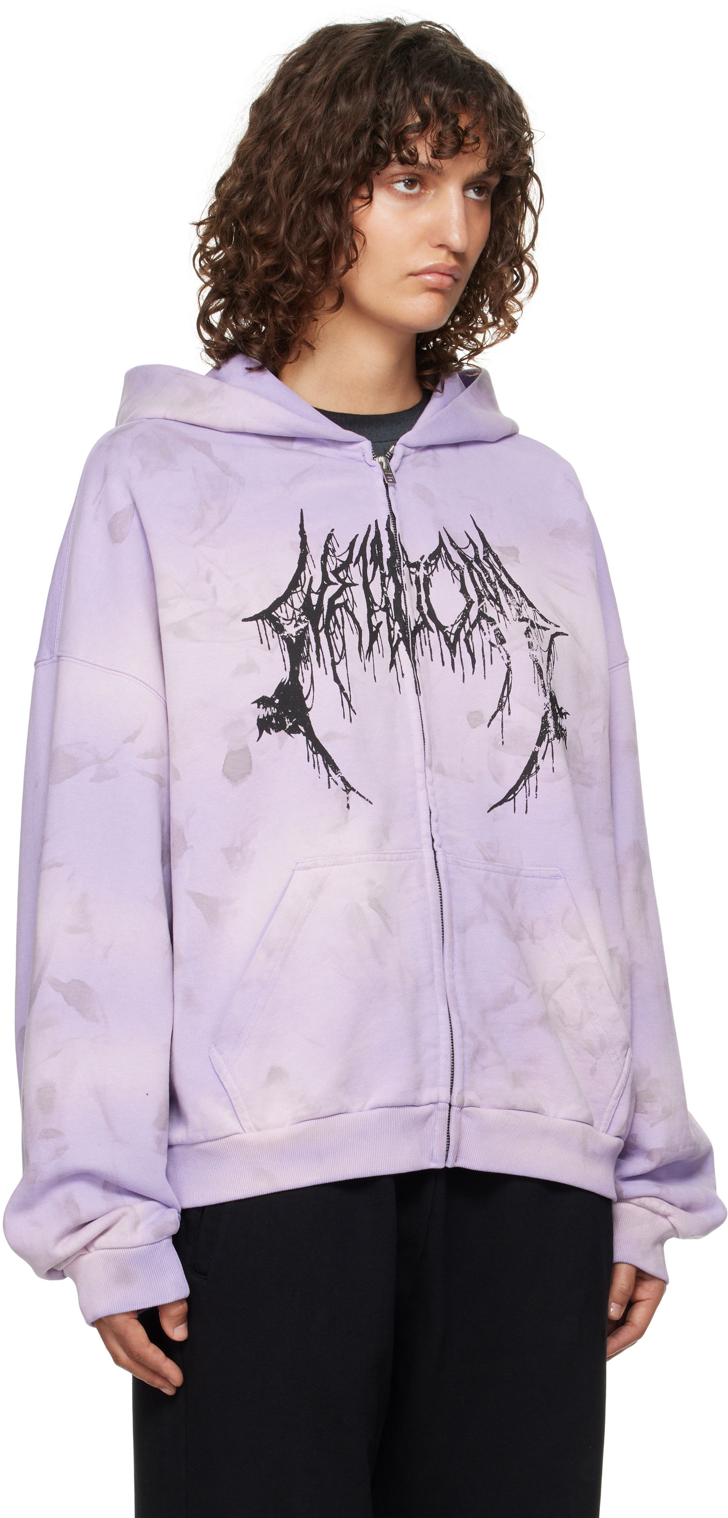 Sweatshirt We11done Graphic Print Zip-Up Hoodie Lilla | WD-TJ3-24-878-U-PP, 1