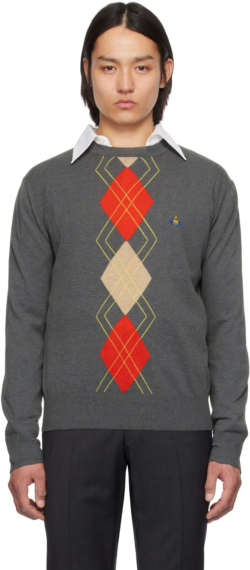 Sweater Vivienne Westwood Vivienne Westwood Argyle Round Neck Sweater Grå | 2701002D-Y003D-