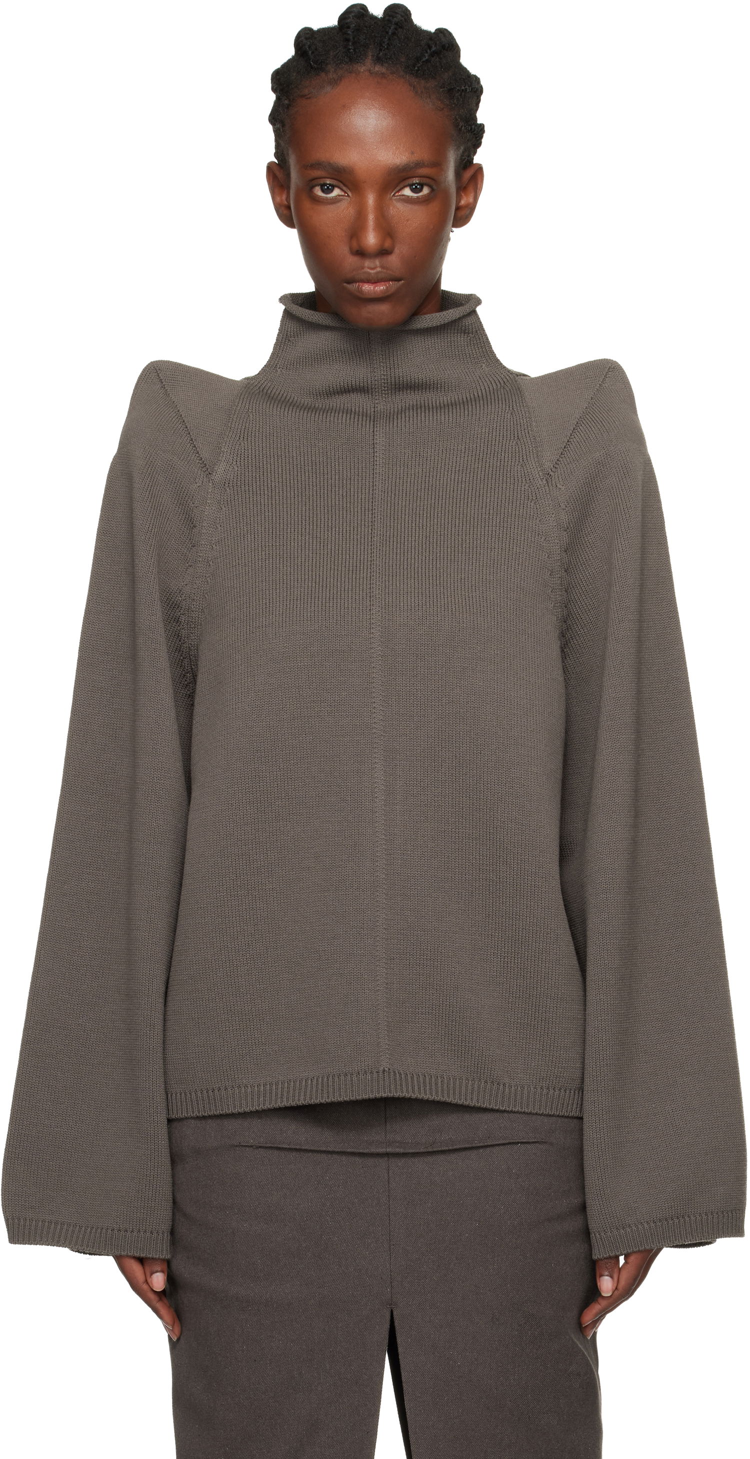 Sweater Rick Owens Concordians Con Ribbed Knit Structured Shoulder Turtleneck Grå | RO02E4657 KWVLH, 0