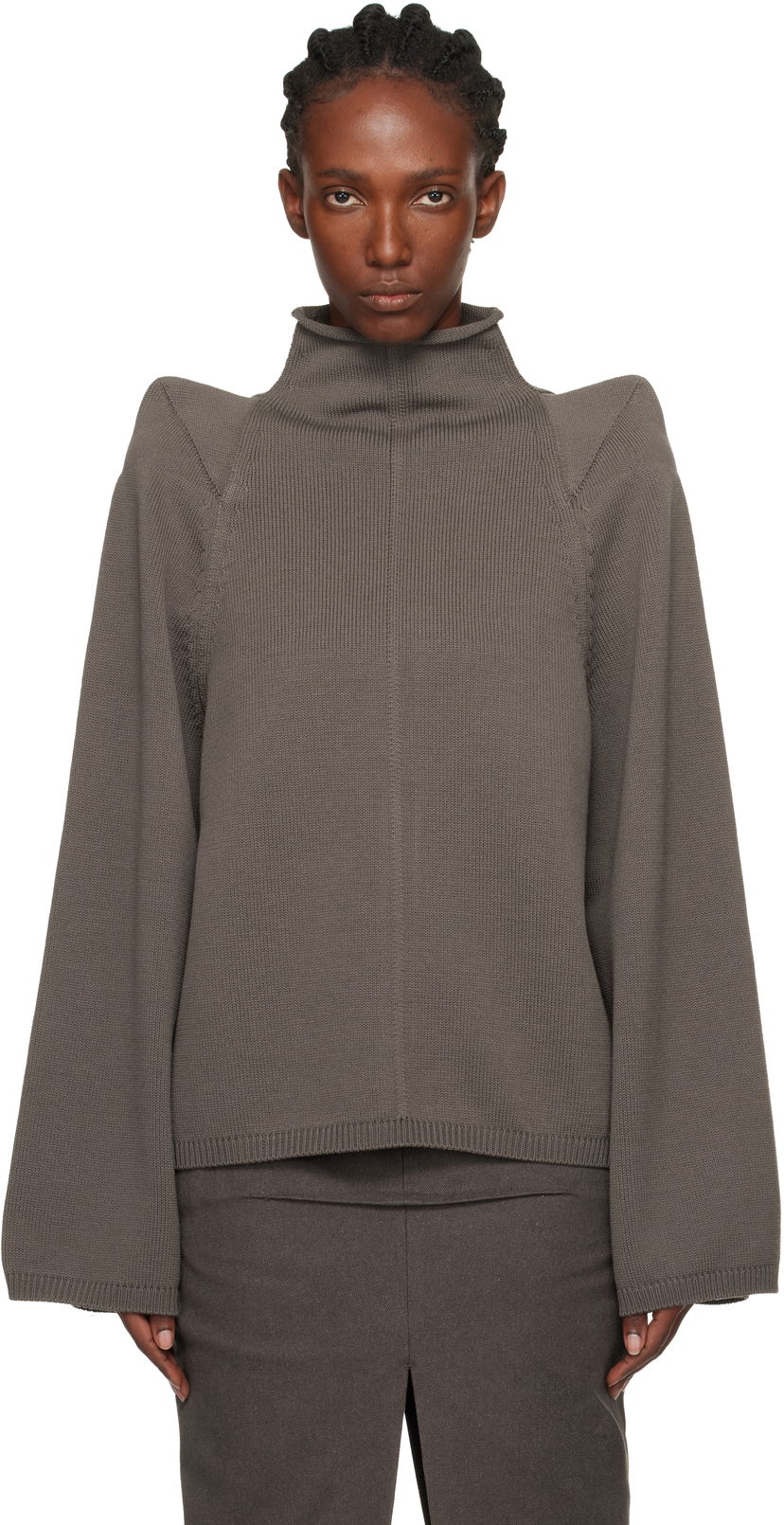 Sweater Rick Owens Concordians Con Ribbed Knit Structured Shoulder Turtleneck Grå | RO02E4657 KWVLH