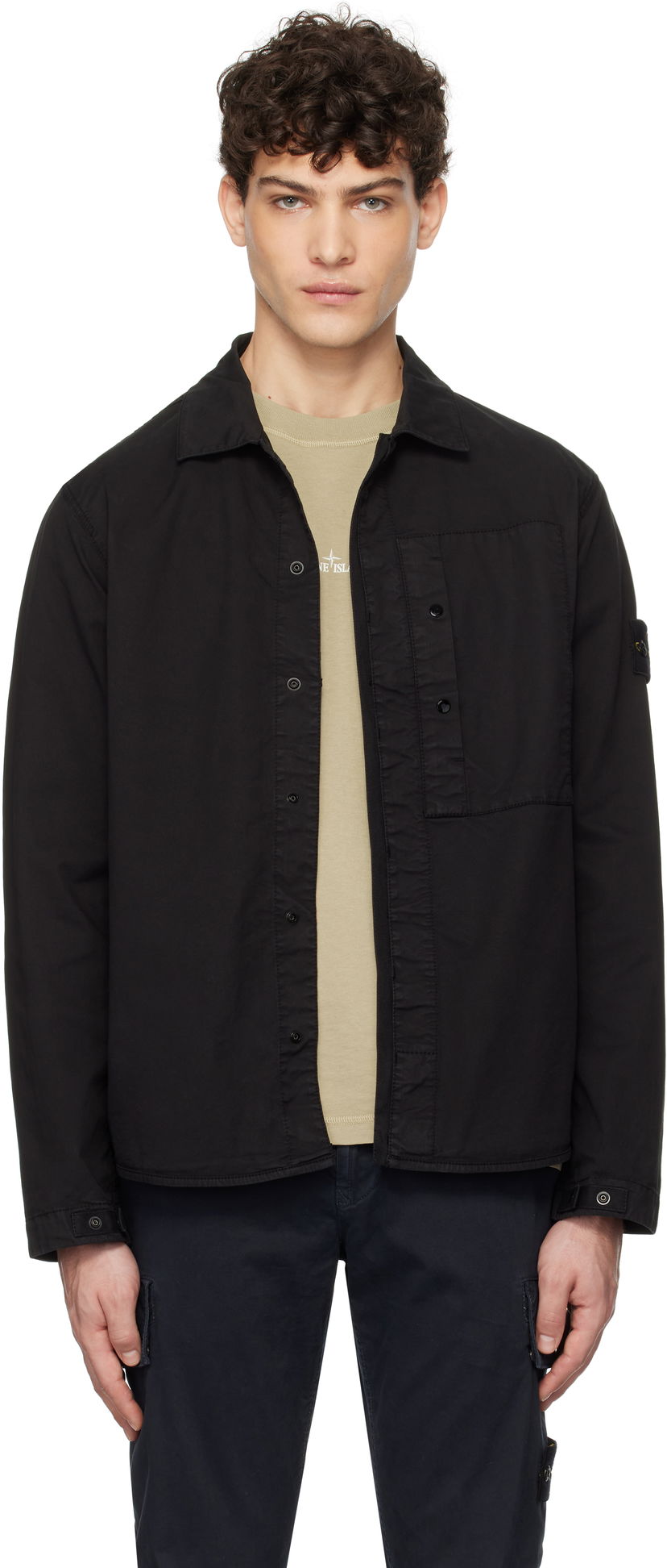 Skjorte Stone Island Stone Island Supima Cotton Twill Stretch-TC Overshirt Sort | K1S15 1200033 S0010