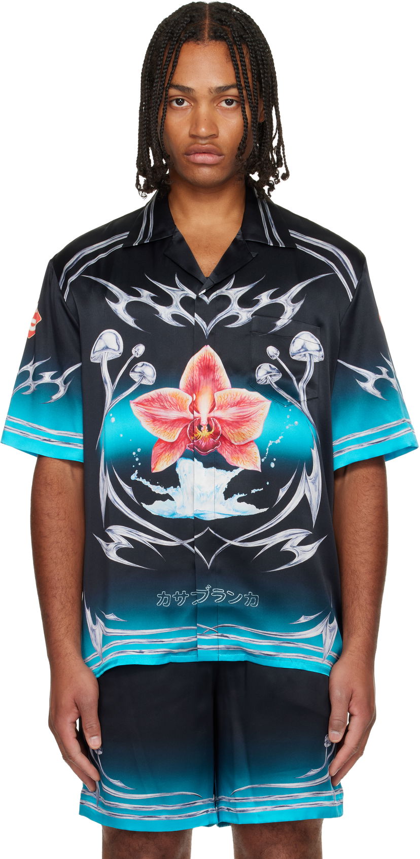 Skjorte Casablanca Casablanca Blades Orchid Mushroom Gradient Short Sleeve Silk Satin Shirt Flerfarvet | M-AW25-SH-003-03
